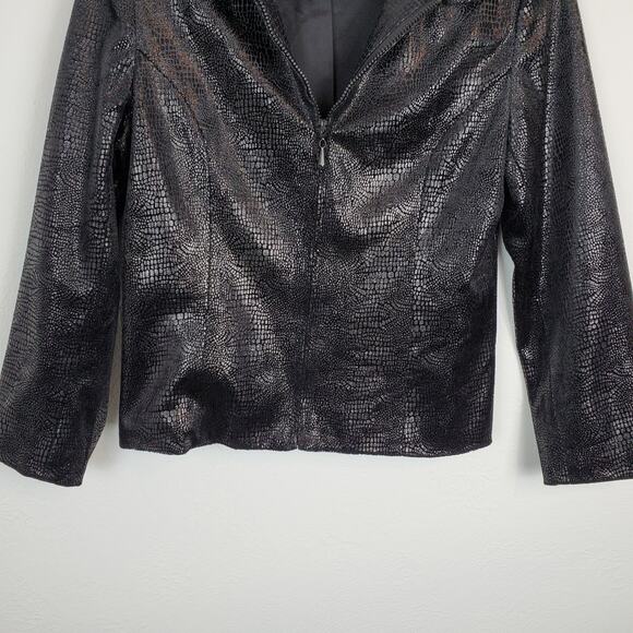 Cache Jacket Snakeskin Reptile Shiny Textured Edgy Black Vintage Size 10 - Picture 3 of 11